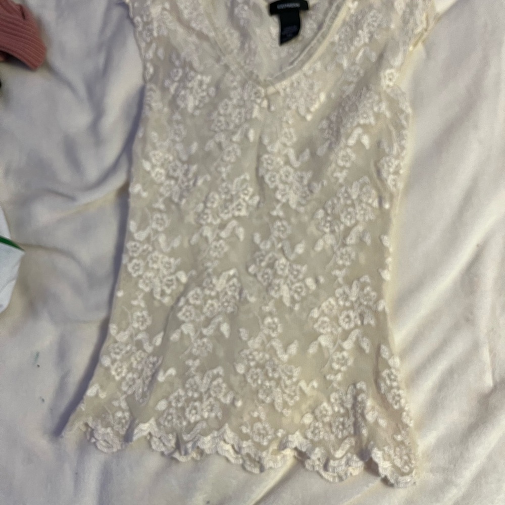 Express White Ruffled Fitted Blouse